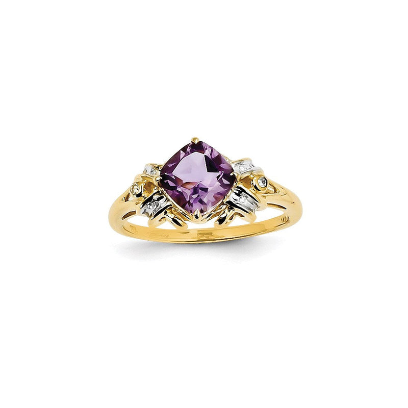 14K Gelbgold Ring mit Diamanten und Amethysten, quadratisch