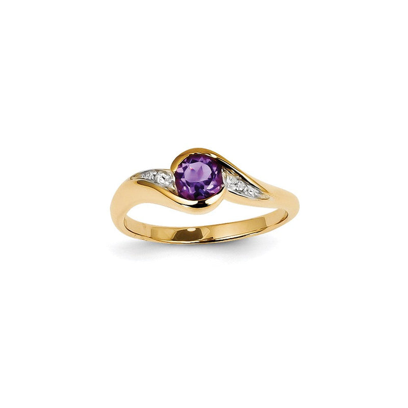14K Gelbgold Ring mit runden Diamanten und Amethysten