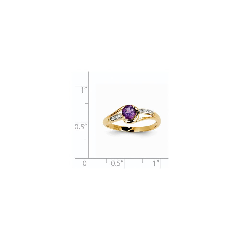 14K Gelbgold Ring mit Diamanten und Amethysten, rund