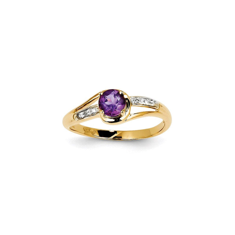14K Gelbgold Ring mit Diamanten und Amethysten, rund