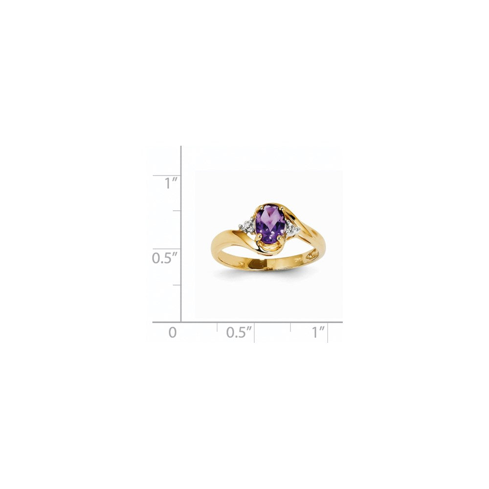 14K Gelbgold Ring mit Diamant und ovalem Amethyst