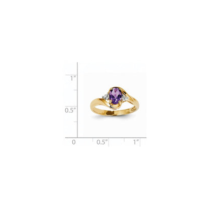 14K Gelbgold Ring mit Diamant und ovalem Amethyst