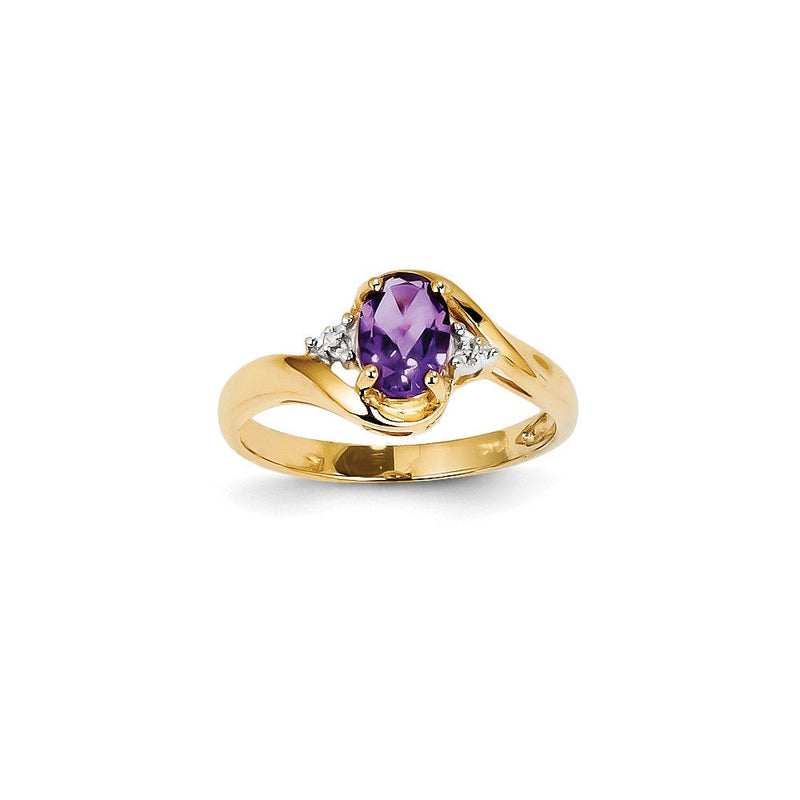 14K Gelbgold Ring mit Diamant und ovalem Amethyst