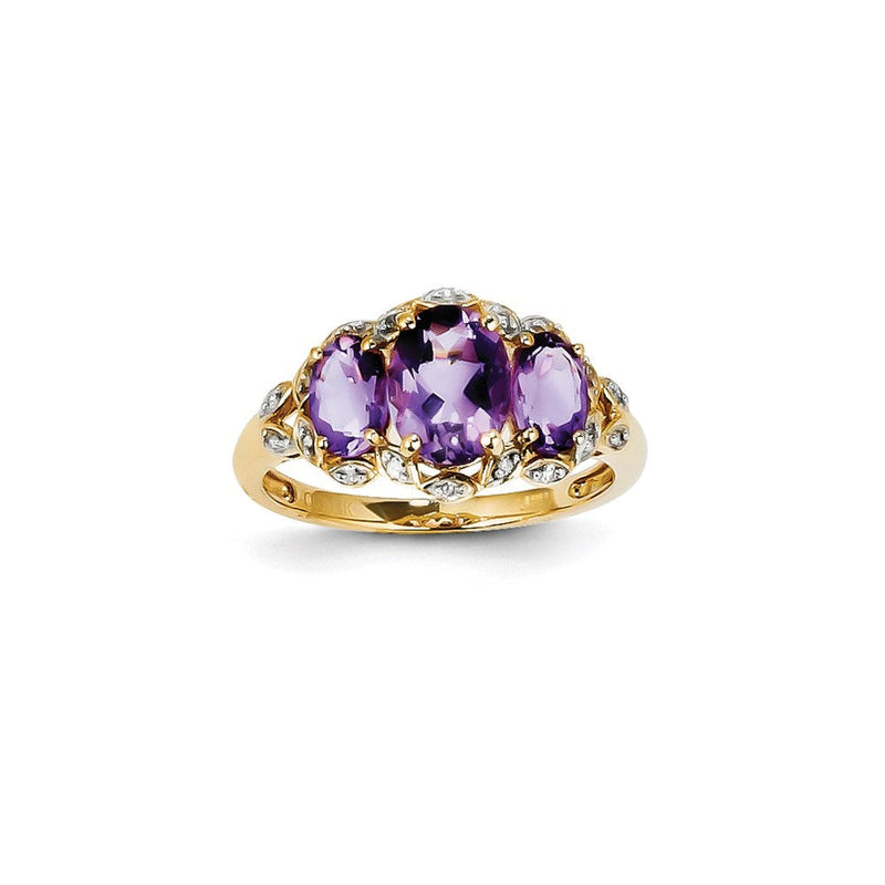 14K Gelbgold Ring mit Diamant und Amethyst, oval