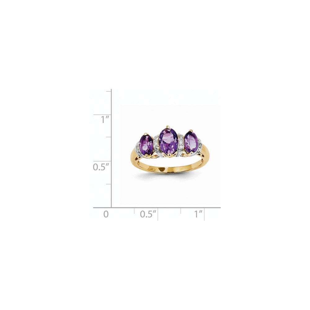 14K Gelbgold Ring mit natürlichem Diamant und Amethyst im Ovalschliff