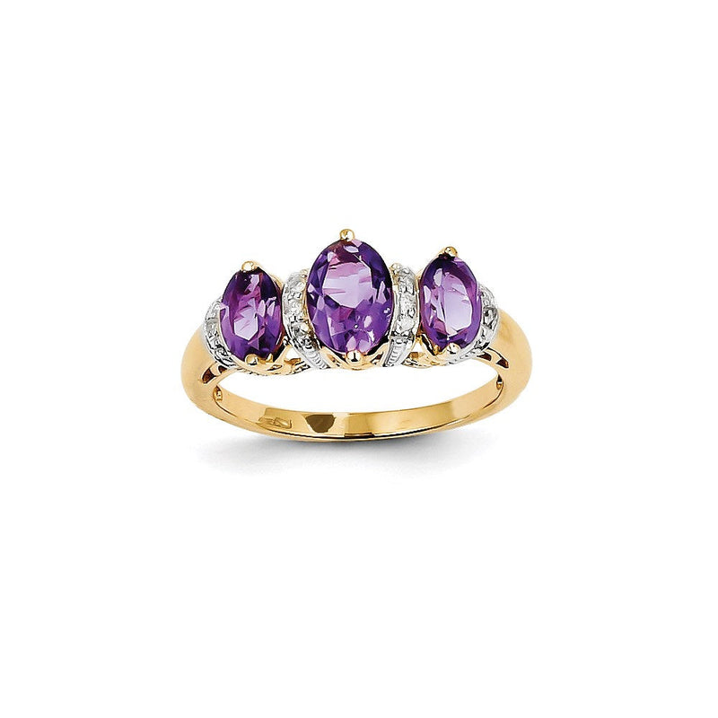 14K Gelbgold Ring mit natürlichem Diamant und Amethyst im Ovalschliff