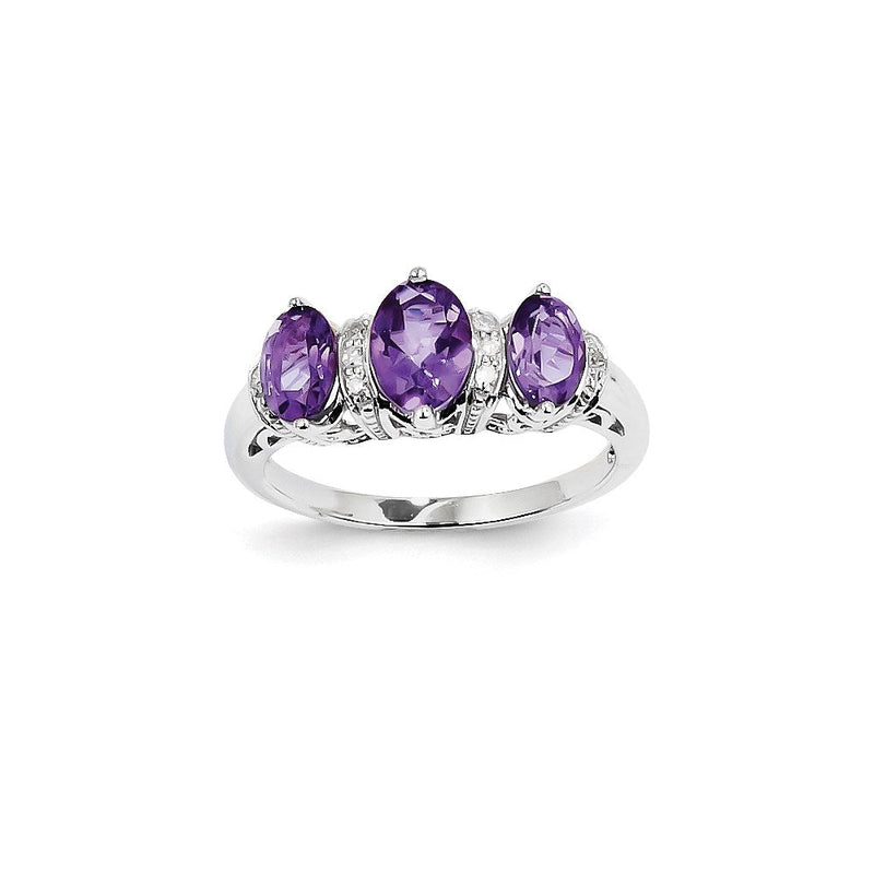 14K Weißgold Ring mit natürlichem Diamant und Amethyst im Ovalschliff