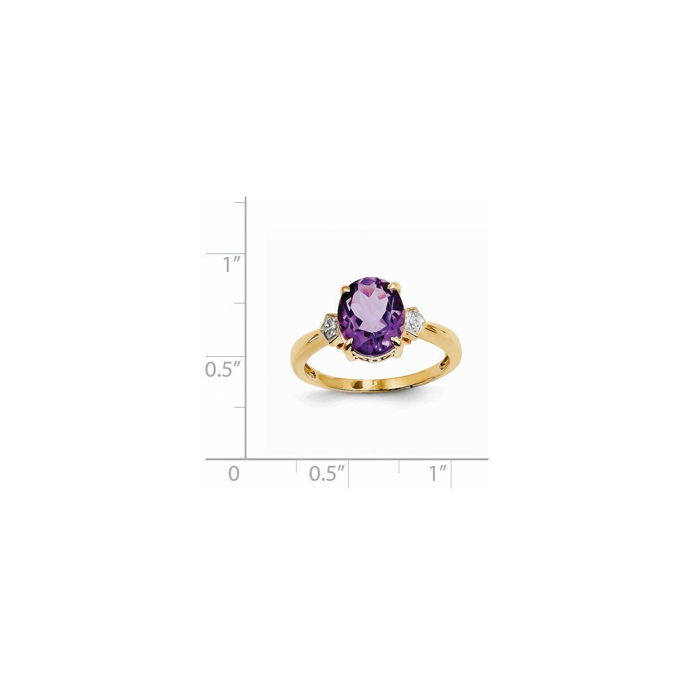 Ring aus 14K Gelbgold mit echtem Diamant und ovalem Amethyst