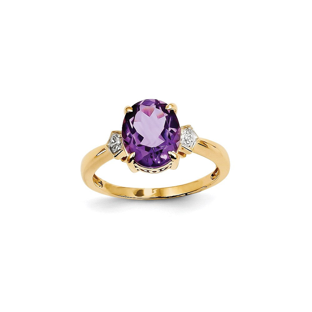 Ring aus 14K Gelbgold mit echtem Diamant und ovalem Amethyst