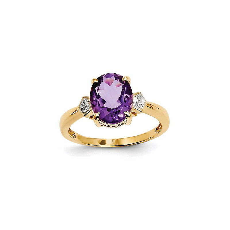 Ring aus 14K Gelbgold mit echtem Diamant und ovalem Amethyst