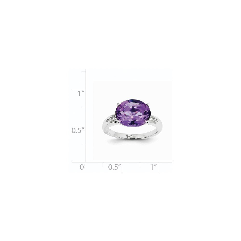 14K Weißgold Ring mit natürlichem Diamant und ovalem Amethyst