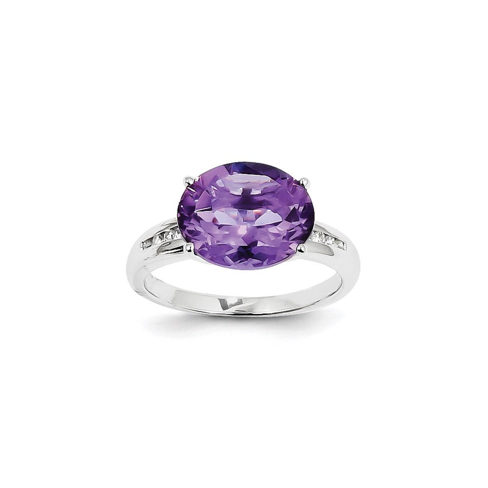 14K Weißgold Ring mit natürlichem Diamant und ovalem Amethyst
