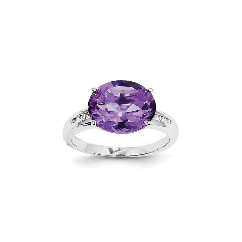 14K Weißgold Ring mit natürlichem Diamant und ovalem Amethyst