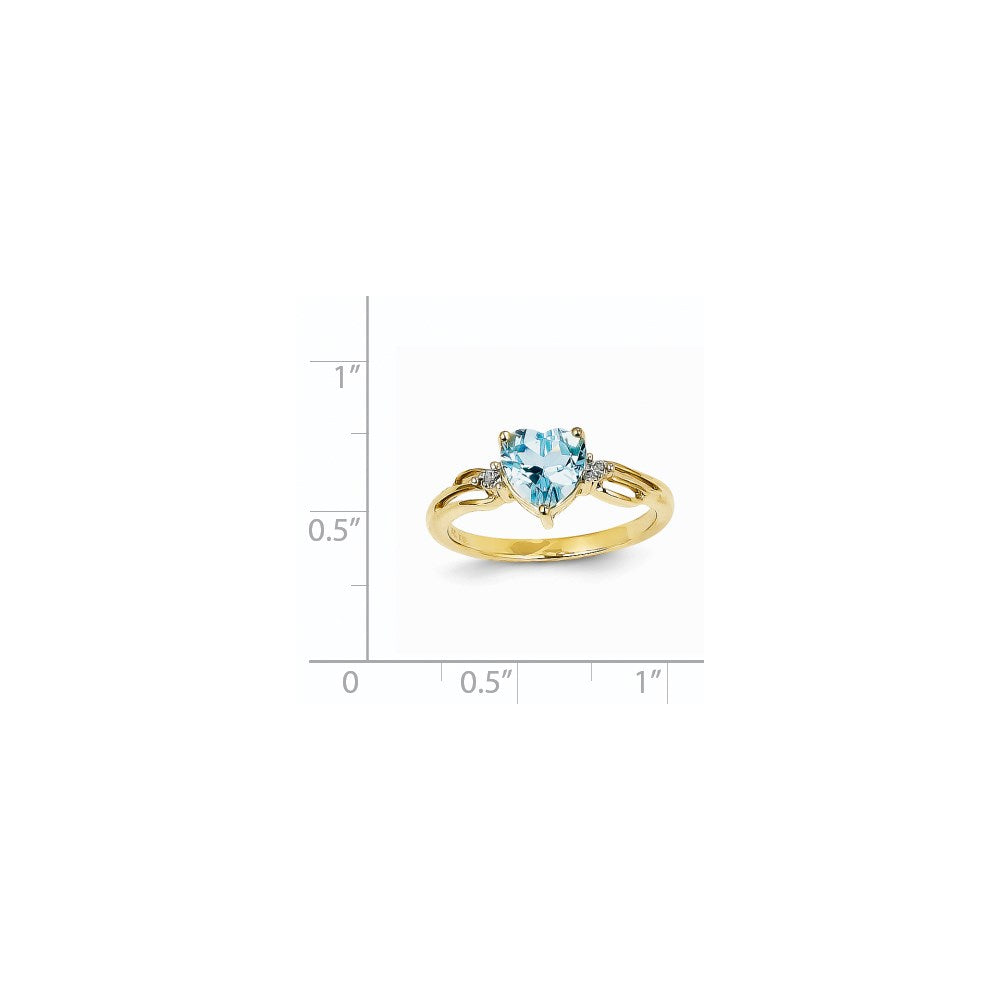 14K Gelbgold Ring mit echtem Diamant und blauem Topas in Herzform