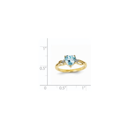 14K Gelbgold Ring mit echtem Diamant und blauem Topas in Herzform