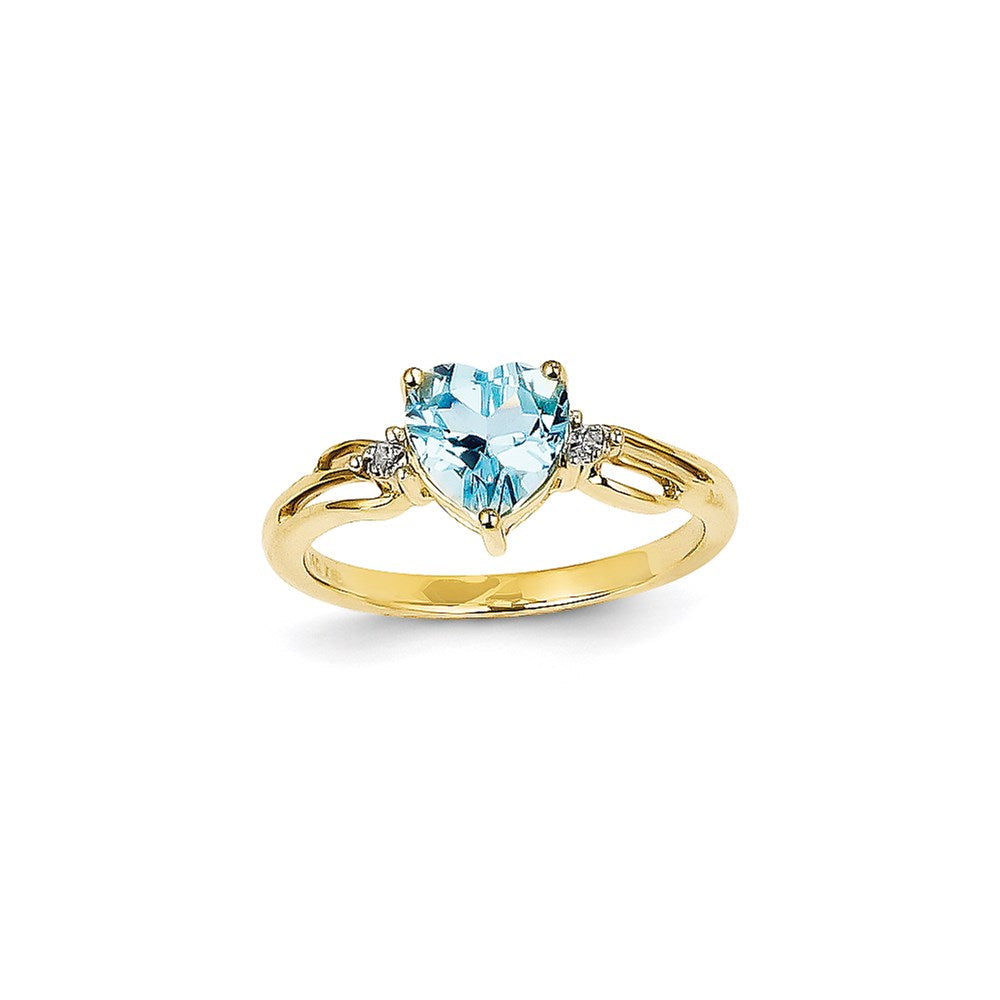 14K Gelbgold Ring mit echtem Diamant und blauem Topas in Herzform