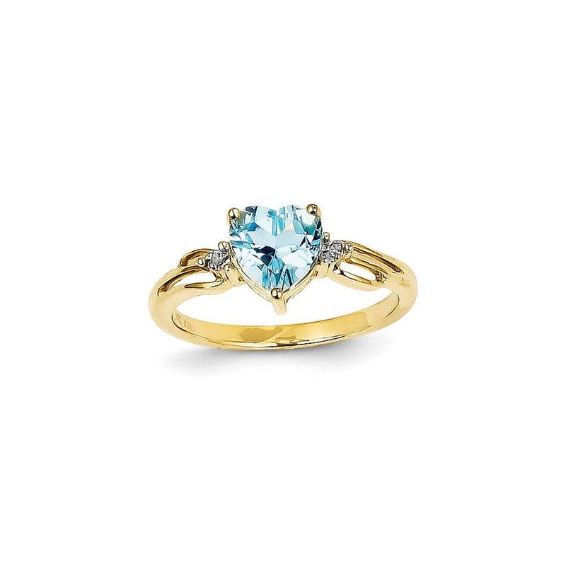 14K Gelbgold Ring mit echtem Diamant und blauem Topas in Herzform