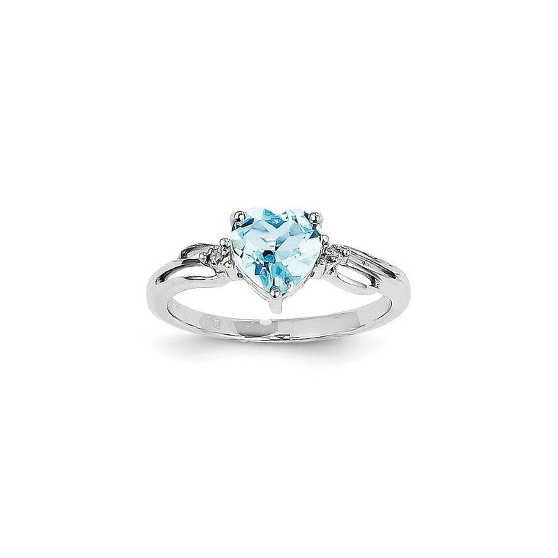 Ring aus 14K Weißgold mit echten Diamanten und blauem Topas in Herzform