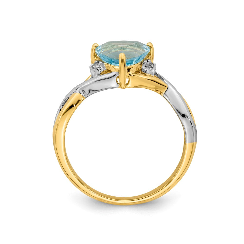 14K Gelbgold Ring mit rhodiniertem Blautopas und Weißtopas im Trillantschliff