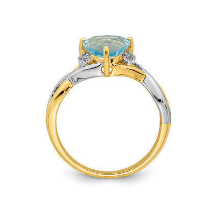 14K Gelbgold Ring mit rhodiniertem Blautopas und Weißtopas im Trillantschliff