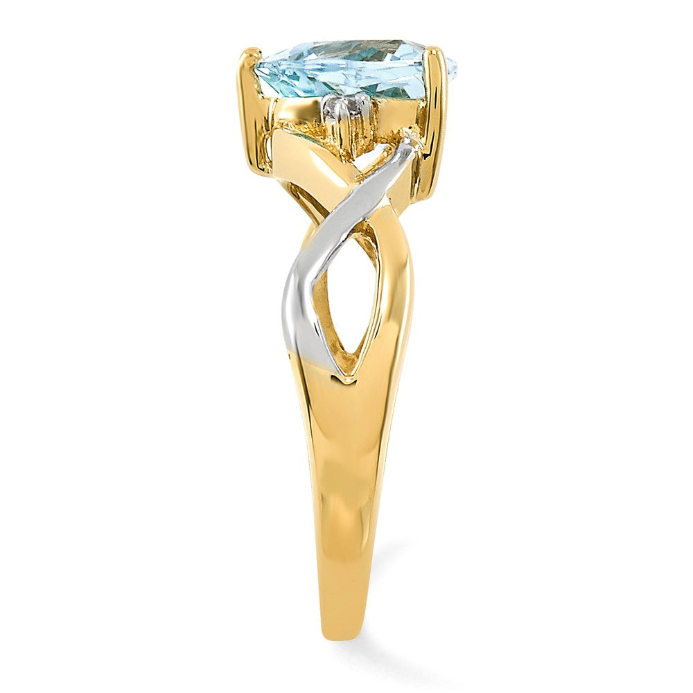 14K Gelbgold Ring mit rhodiniertem Blautopas und Weißtopas im Trillantschliff