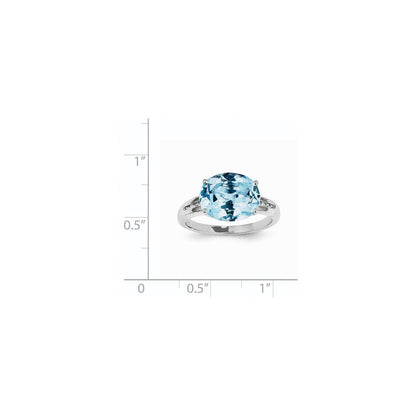 14K Weißgold Ring mit natürlichen Diamanten und blauem ovalem Topas