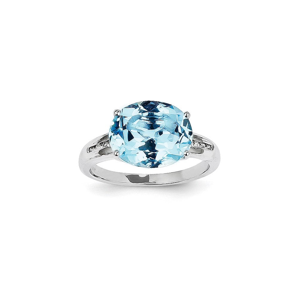 14K Weißgold Ring mit natürlichen Diamanten und blauem ovalem Topas