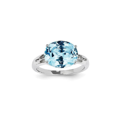 14K Weißgold Ring mit natürlichen Diamanten und blauem ovalem Topas