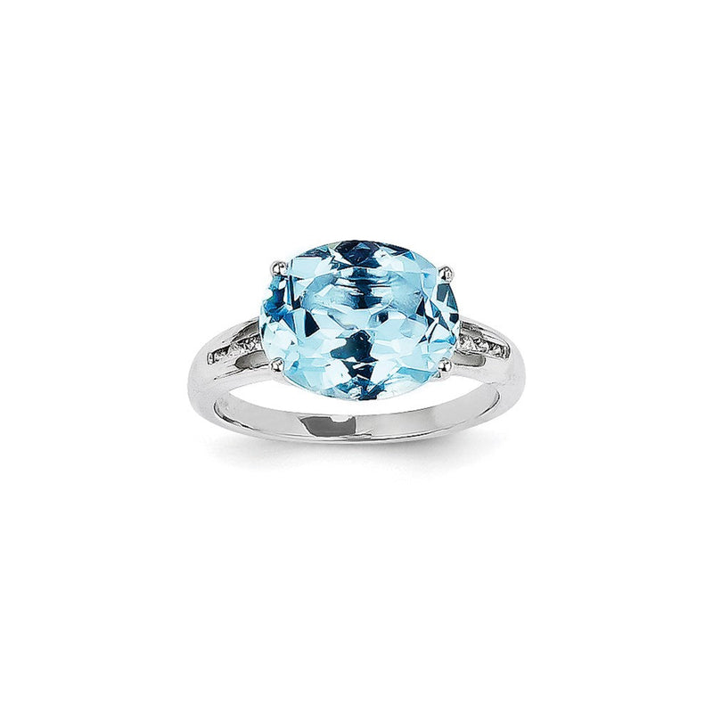14K Weißgold Ring mit natürlichen Diamanten und blauem ovalem Topas