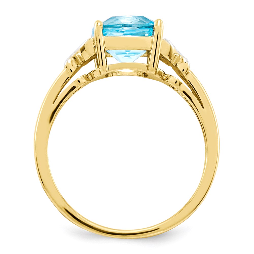 14K Gelbgold Ring mit Diamanten und blauem Topas, quadratisch