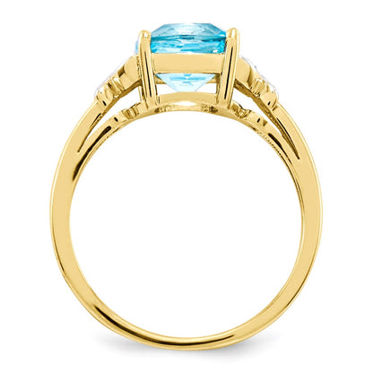14K Gelbgold Ring mit Diamanten und blauem Topas, quadratisch