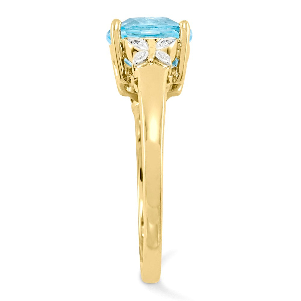 14K Gelbgold Ring mit Diamanten und blauem Topas, quadratisch