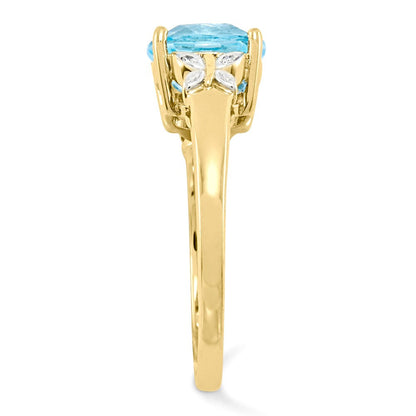 14K Gelbgold Ring mit Diamanten und blauem Topas, quadratisch