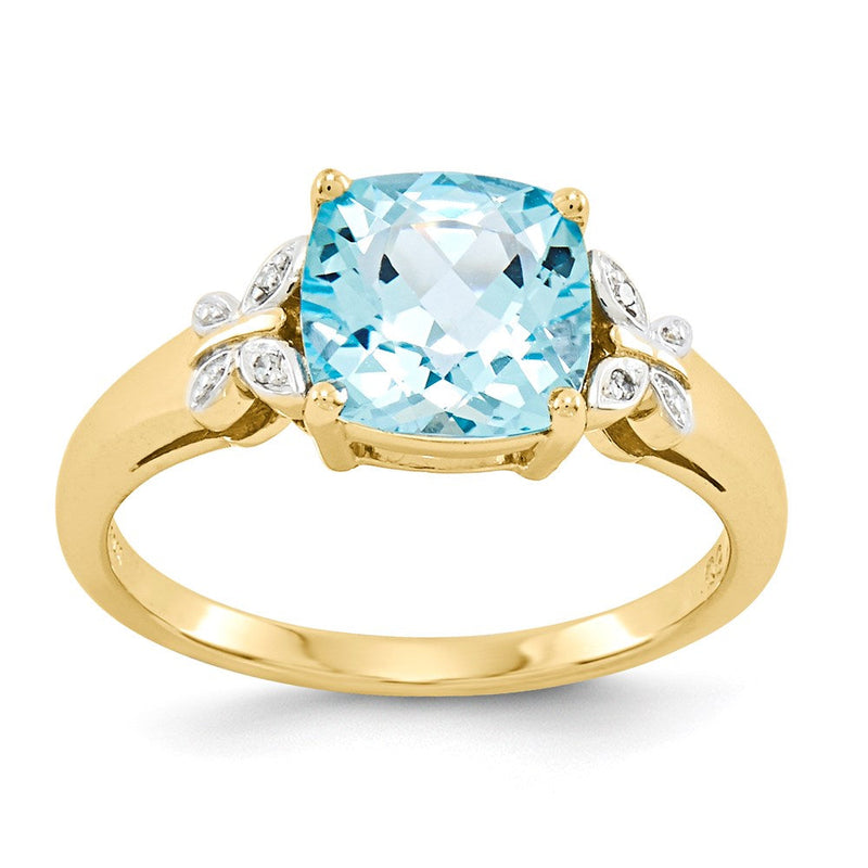 14K Gelbgold Ring mit Diamanten und blauem Topas, quadratisch