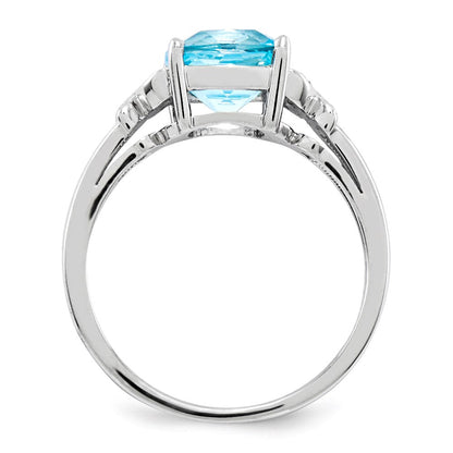 14K Weißgoldring mit Diamanten und blauen Topasen