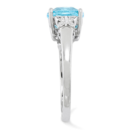 14K Weißgoldring mit Diamanten und blauen Topasen