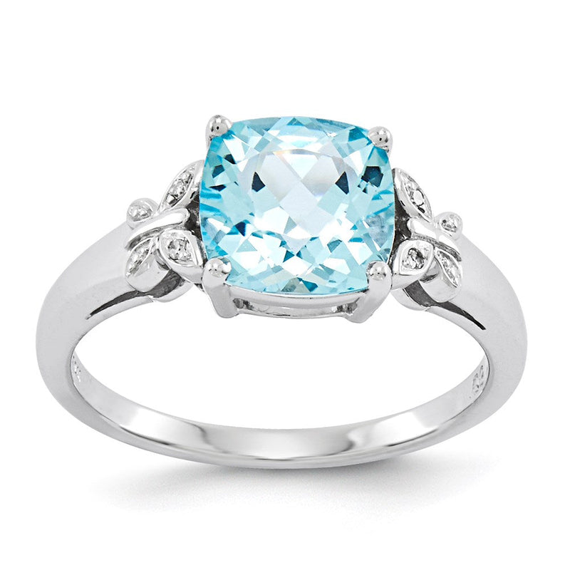 14K Weißgoldring mit Diamanten und blauen Topasen