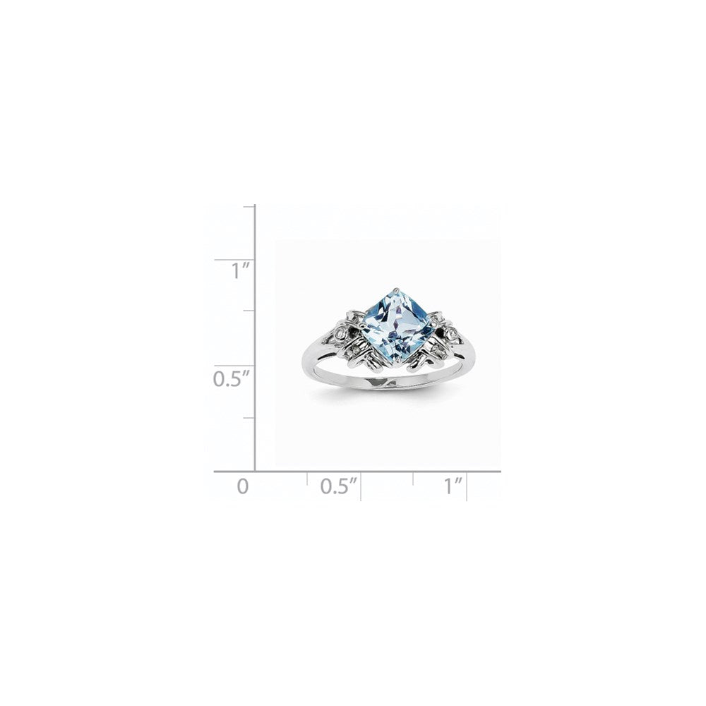 14K Weißgold Ring mit echten Diamanten und blauem Topas, quadratisch