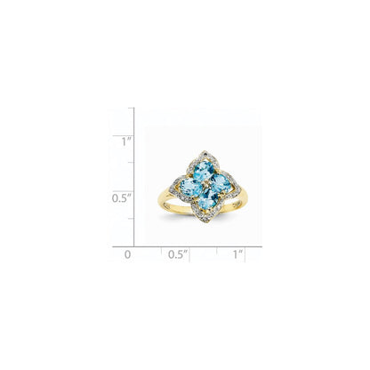 14K Gelbgold Ring mit Schweizer Blautopas und echten Diamanten