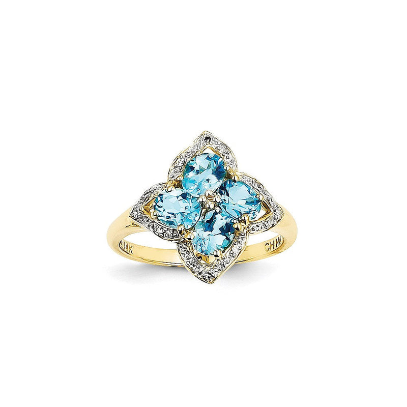 14K Gelbgold Ring mit Schweizer Blautopas und echten Diamanten