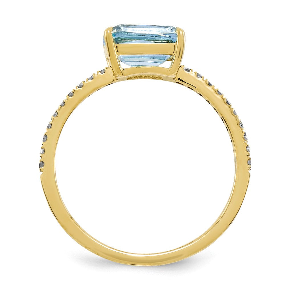 14K Gelbgold Echt Diamant und Blautopas Quadratisch Ring