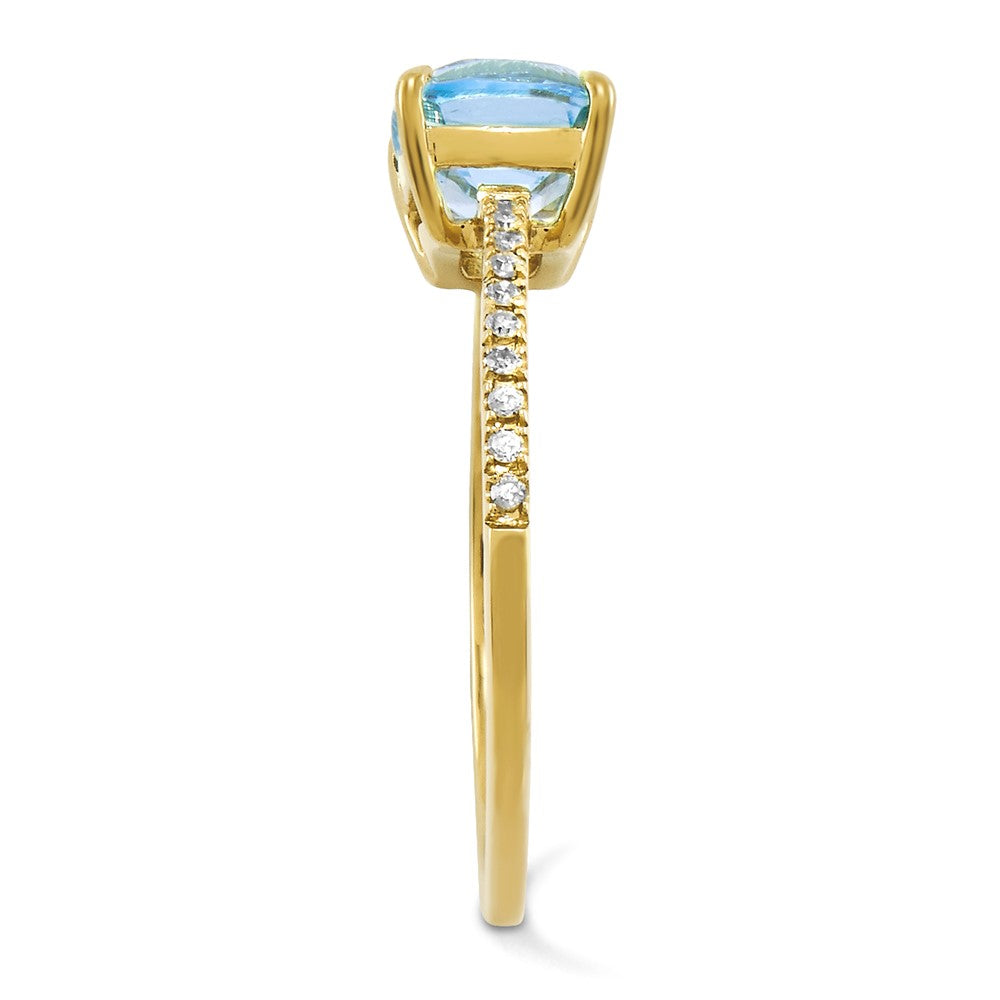 14K Gelbgold Echt Diamant und Blautopas Quadratisch Ring