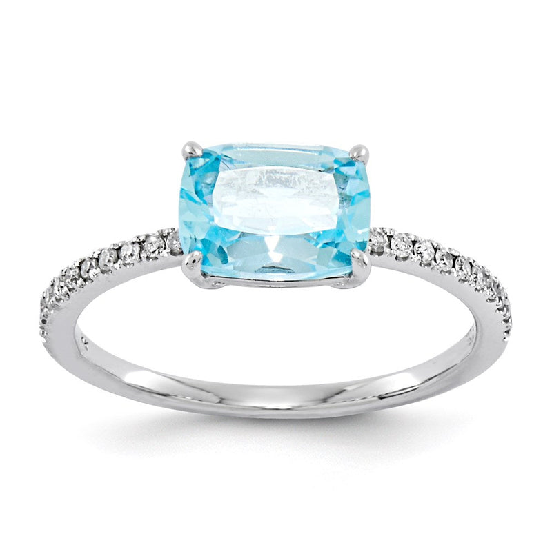 14K Weißgold Ring mit natürlichen Diamanten und quadratischem Blautopas