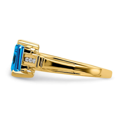 14K Gelbgold Ring mit blauem Topas und weißem Topas, quadratisch