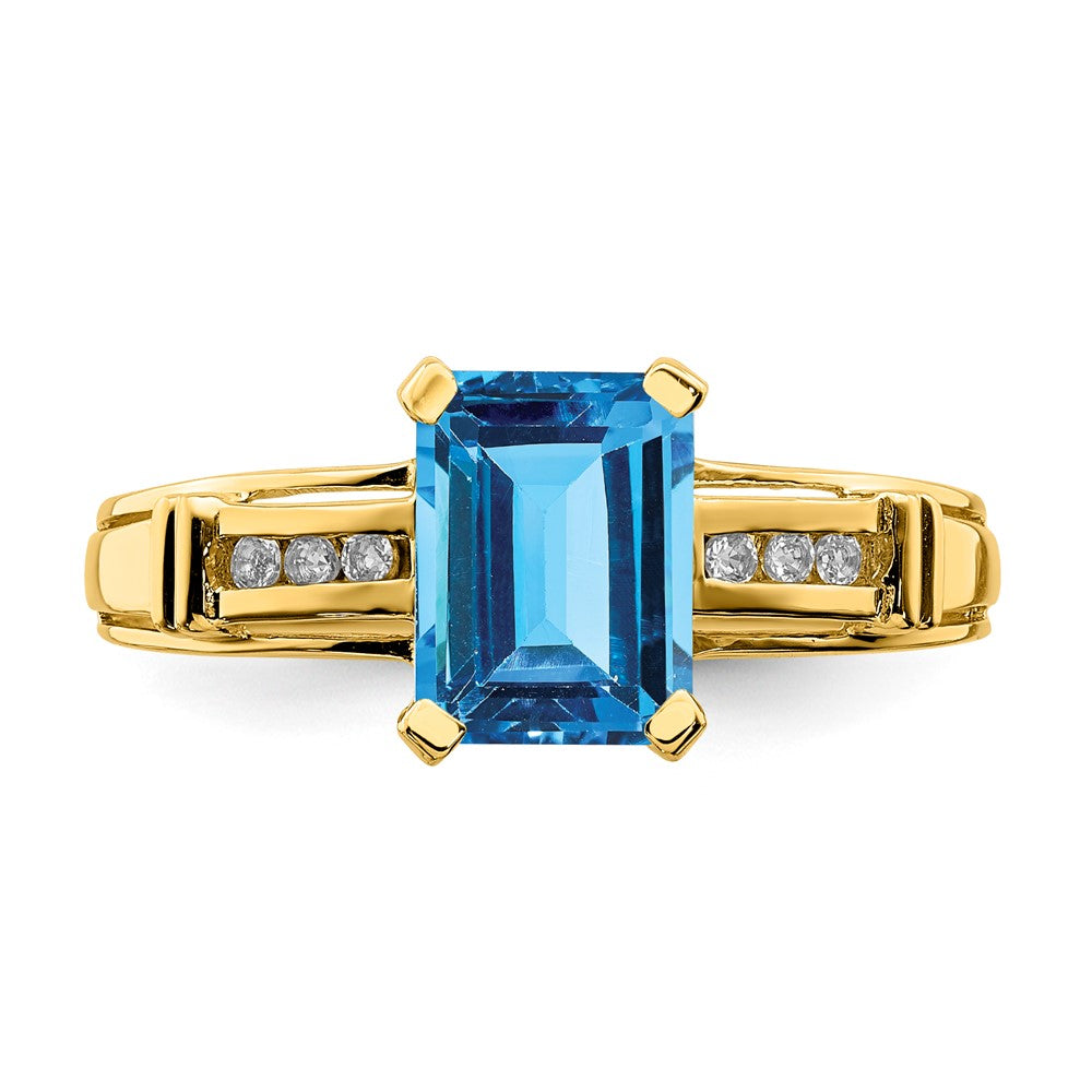 14K Gelbgold Ring mit blauem Topas und weißem Topas, quadratisch