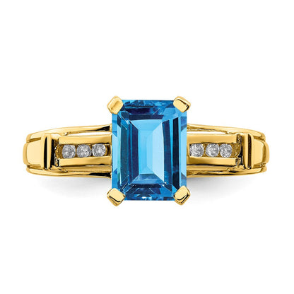 14K Gelbgold Ring mit blauem Topas und weißem Topas, quadratisch