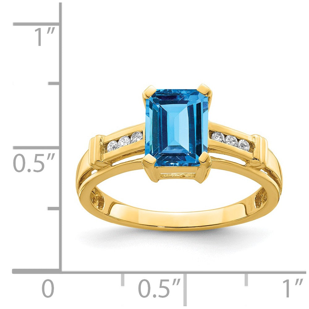 14K Gelbgold Ring mit blauem Topas und weißem Topas, quadratisch