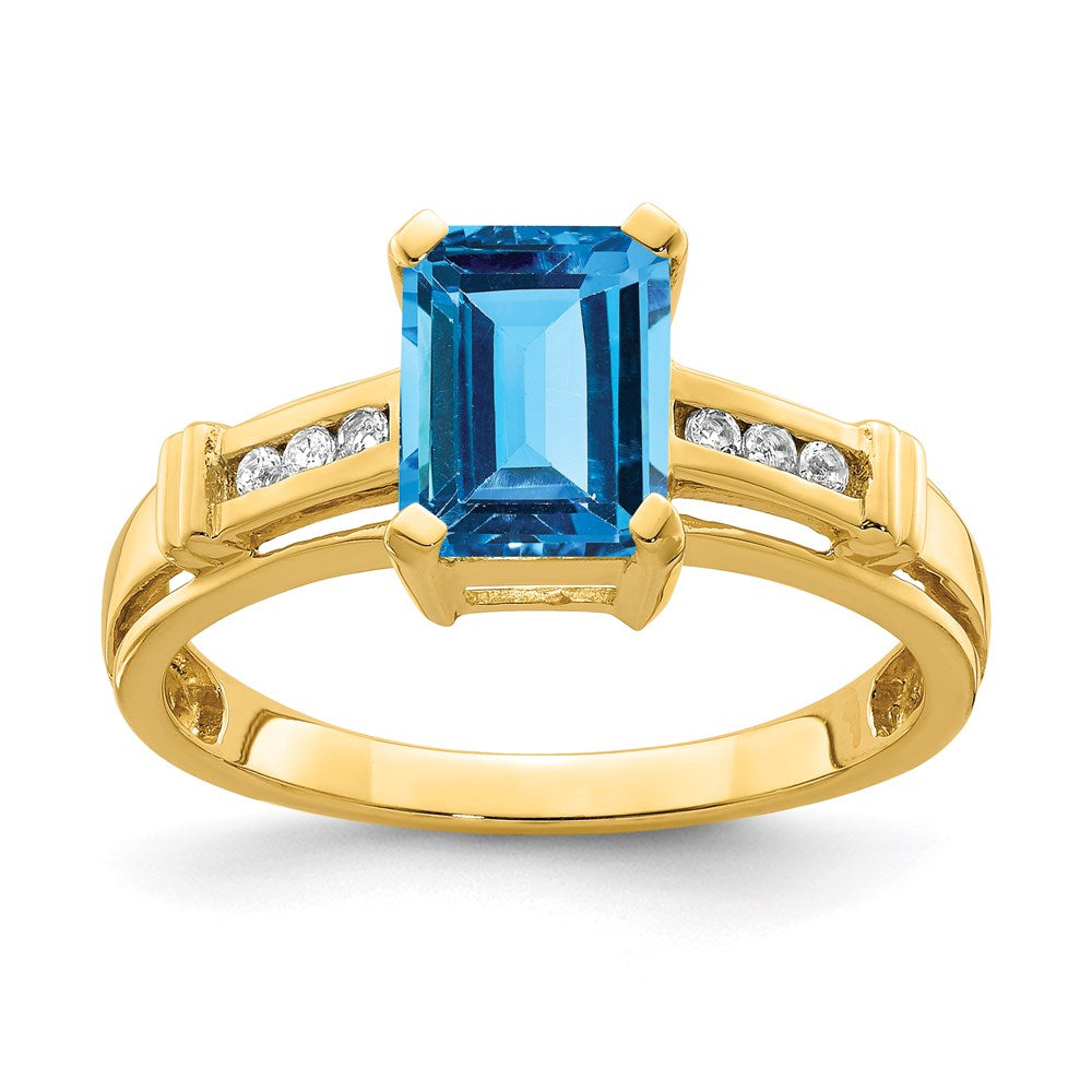14K Gelbgold Ring mit blauem Topas und weißem Topas, quadratisch