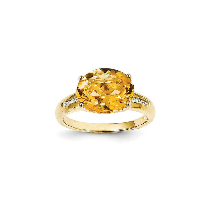 14K Gelbgold Ring mit echten Diamanten und ovalem Citrin