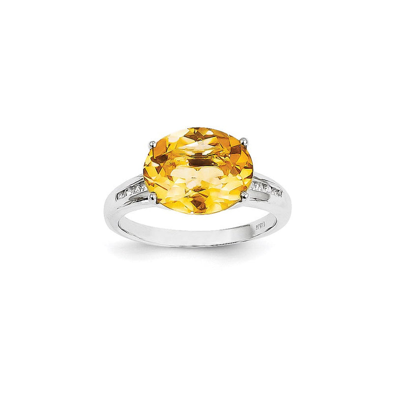 14K Weißgold Ring mit Diamanten und Citrin, oval